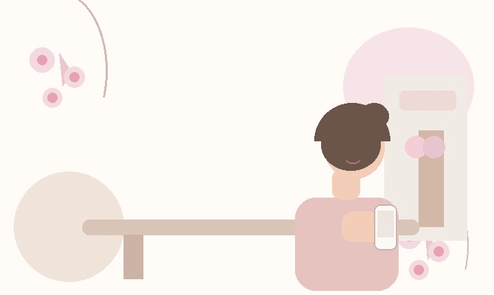 スマートフォンを見ながらSNS運用について考える女性